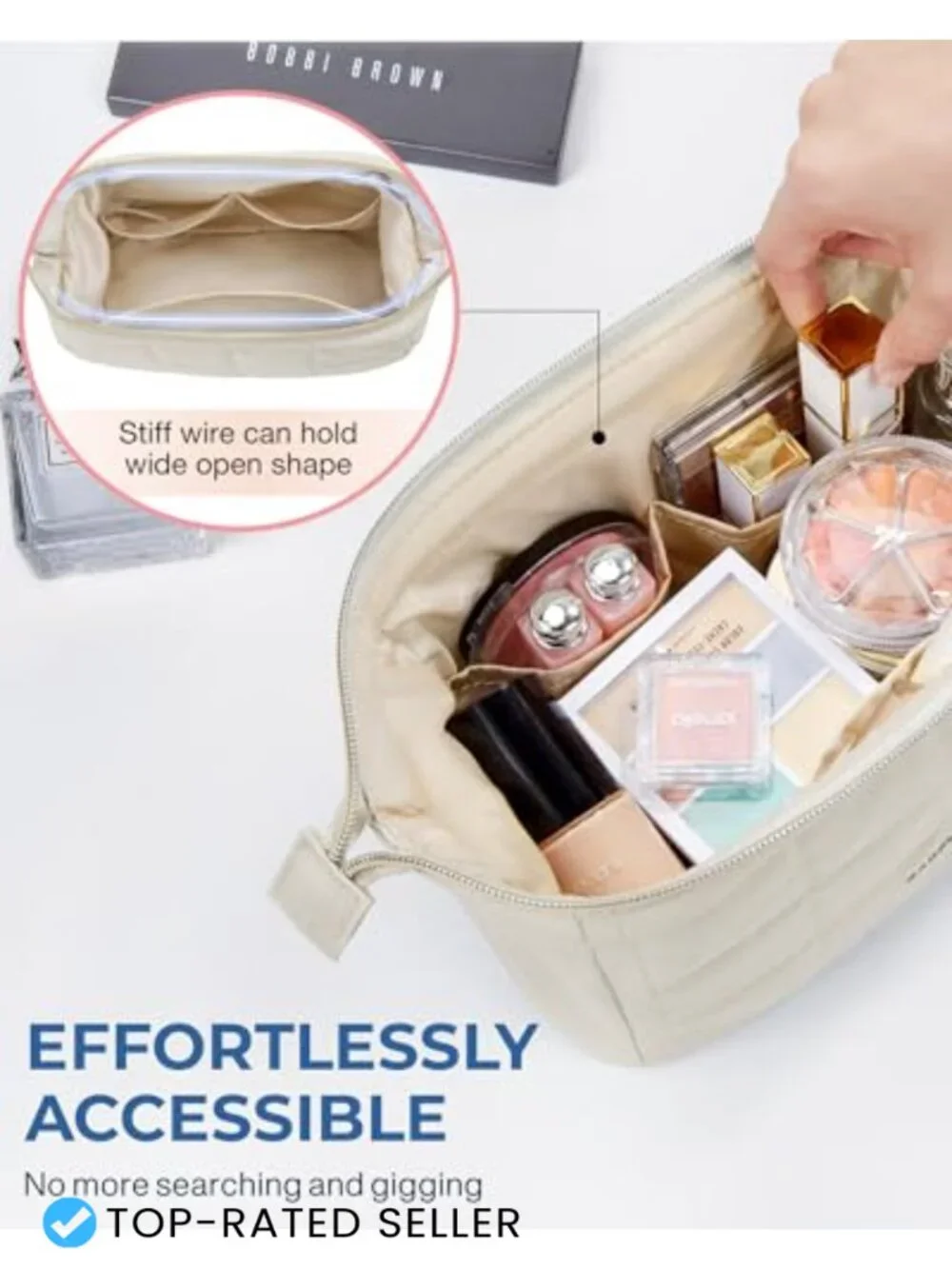Wide Open Cosmetic Bag Travel Makeup Pouch Puffy Padded Quilted